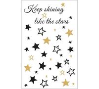 Motifs Autocollants Déco "Stars", Noir / Or, Dicton+Étoiles, 2 Feuilles
