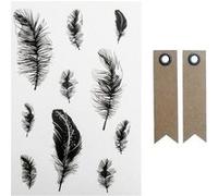 Motifs autocollants noir & blanc Plumes + 20 étiquettes kraft Fanion Noir G