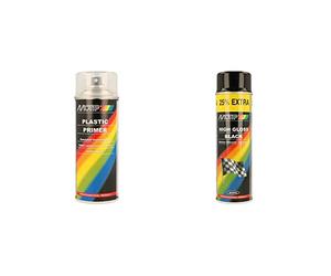 Motip Apprêt pour Plastiques - 400ml, Transparent & Rallye Peinture - Noir brillant - 500ml