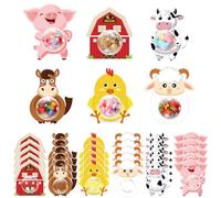 Motiskyy Lot de 30 cartes à bonbons d'animaux de la ferme avec dômes transparents pour chocolat sur le thème de la ferme, fête d'anniversaire, cadeau de fête