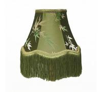 MotiveTech Abat-Jour avec Franges Rétro, Abat-jour Feuille De Bambou Verte | Abat-Jour Vintage Tissu en Forme de Cône, Housse de Lampe Décorative, Couvre-Lampe pour Lampadaire, 13x25x19cm