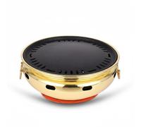 MotiveTech Barbecue Coréen Grill Plaque Fumoir Plancha + Gril + Brasero Acier Inox Système d'Eau Anti-fumée Rétention de Chaleur Distribution Uniforme Cuve, Gold, A Smooth Pan