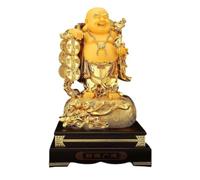 MotiveTech Bouddha Rieur avec Charme Chanceux Traditionnel Statuette Bouddha Rieur Brillant Figurine Feng Shui pour Bureau, 24 Pouces, Bouddha Sac D Argent Couleur Sable Doré