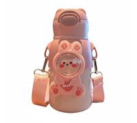MotiveTech Bouteille Isotherme Enfant Bouteille Thermique Gourde Tasse Inox 316 Double Paroi Étanche Paille Souple Couvercle Sécurisé Housse Silicone Amovible, Rose