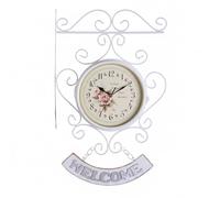 MotiveTech Horloge Murale Vintage Horloge Murale Rétro Horloge Double Face Cadre Métal Horloge Silencieuse avec Décorations Volutes et Cadran Floral Adaptée au Cuisine Séjour, Blanc