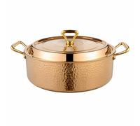 MotiveTech Marmite Basse Robuste Casserole | Finition Dorée Texturée, texturé, Pot à Hot Pot Poignées Latérales, pr Cuisine, Fondue Chinoise, Familles, 28x9cm