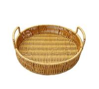 MotiveTech Plateau Service avec Poignées Léger Corbeille Rotin Synthétique Compact Panier Service Rond pour Cuisine, Salon, Table Basse, Grand 30 Cm De Diamètre, 4,8 Cm De Hauteur