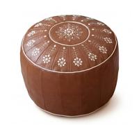 MotiveTech Pouf Brodé Floral Broderie Florale Ottoman Rangement Rond Aspect Cuir Pouf Rangement Rond, Noir, Fleur Améliorée