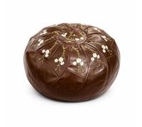 MotiveTech Pouf Brodé Floral Broderie Florale Ottoman Rangement Rond Aspect Cuir Pouf Rangement Rond, Marron Foncé, Fleur Améliorée