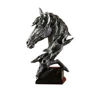 MotiveTech Sculpture Tête Équestre | Statue Tête, sur Piédestal, pr Bibliothèque, Argent