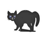 MotiveTech Silhouette Chat Noire Décorations Pancarte Accueille Panneau Métal Piquet Jardin Statue Ornement Accessoire Photobooth Fonction Yeux Lumineux Adaptée, 30x20cm