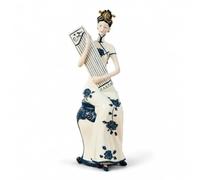 MotiveTech Statuette Femme Chinoise Style Chinois Figurine En Céramique Vernie Élégante Statuette Dame Traditionnelle pour Collectionneurs, Salon, Douceur Avec Guzheng
