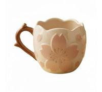 MotiveTech Tasse Décorative Fleurie Peinture Artisanale sur Céramique Motif Pétale en Relief Mug pour Café et Chocolat Adaptée à la Maison Bureau Ornement Intérieur, Cherry Blossom