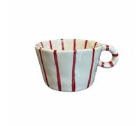 MotiveTech Tasse en Céramique Mug Café Thé Gobelet Tasse avec Anse Motifs Rayés et à Pois Charme Vintage Texture Lisse Agréable à Tenir Adaptée au Couple, Rouge, Rayures