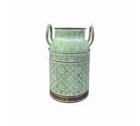MotiveTech Vase Cylindrique en Métal Shabby Chic Pot à Lait Décoratif Polyvalent Vase à Motif Floral en Relief, Vert Délavé