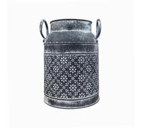 MotiveTech Vase Cylindrique en Métal Shabby Chic Pot à Lait Décoratif Polyvalent Vase à Motif Floral en Relief, Noir Délavé