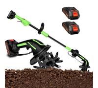 Motobineuse de Jardin Electrique sans Fil électrique sans fil 2 en 1, cultivateur, 235 tr/min, portatif avec tige d'extension, avec Batteries 1500mAh et Manche de 1,3m Bineuse(Battery*2)