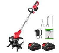 Motobineuse Électrique 21V Motobineuse Sans Fil avec 2 Batteries, Rouleau Double 4 Lames, 350 RPM, Motoculteur pour Potager, Yard