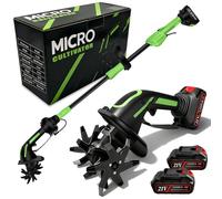 Motobineuse Electrique, 21V Motoculteur avec 2 Batteries 3000mAh et Manche de 1,3m Bineuse Électrique avec 4 Lames Métalliques Largeur de Travail de 10cm Profondeur de Travail de 10cm 235 TR/Min
