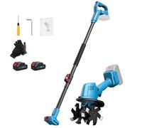 Motobineuse électrique sans fil - Rallonge amovible, 4 dents en acier, largeur de labourage de 130 mm, affichage de la batterie en temps réel, 2 batteries pour pots, jardinières, plates-bandes
