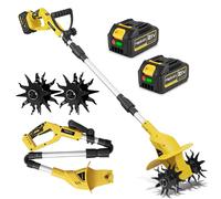 Motobineuse Sans Fil 500w, Motoculteur 450 Tr/Min, Largeur De Travail 22cm, Design Pliable, Interrupteur De Sécurité, Livrée Avec 2batteries Pour