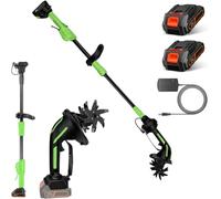 Motobineuse sans Fil AVCE 2 Batterie,21V Motobineuse Electrique,Largeur/Profondeur De Travail 10/10 Cm, Manche de 1,3m, Portable Motoculteur avec Batterie, pour Jardin,Champ LéGumes,Serre,Verger