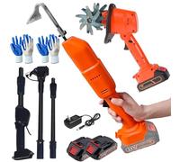 Motobineuse sans Fil avec 2 Batteries, Motoculteur Électrique De Jardin avec Manche Télescopique, Mini Rotovator 4 Lames pour Parterres, Pelouse Et Potager