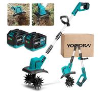 Motobineuse sans fil Bineuse de jardin Motobineuse 600 tr/min Batterie Bineuse de sol Roues de transport pliables, largeur de travail 20 cm, avec 2 batteries 4.5Ah, pour pelouse/jardin