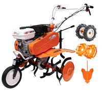 Motoculteur, 7 chevaux, 212 ccm, hauteur de travail 78-87 cm, roues en métal, couleur orange