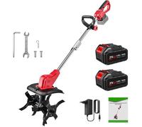 Motoculteur Électrique 21V Sans Fil, 550W, 30cm Largeur De Travail, Profondeur 22cm, Double Rouleau À 4 Lames, Batterie