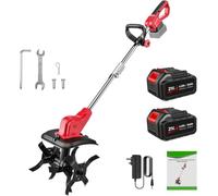 Motoculteur électrique sans fil 21 V | Rotavator de jardin rechargeable, motoculteur portable pour parcelle de légumes d'arrière-cour avec 2 batteries de 4,0 Ah