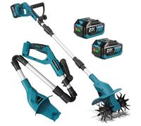 Motoculteur sans fil 21 V Motoculteur électrique 800 tr/min Motoculteur sans fil, avec 2 batteries et chargeur Largeur de travail 20 cm, profondeur 15 cm