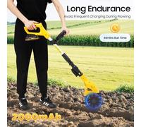 Motofraise électrique sans fil 20V avec batterie 2,0Ah et chargeur, fraise à jardin électrique à 250 tr/min, outil de travail du sol avec lames de 15 cm, longueur réglable de 97 à 117 cm, légère et po