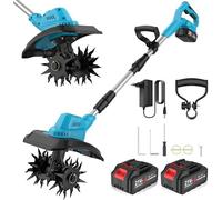 Motofraise électrique sans fil pour jardin, | Moteur Brushless de 500W, 2 batteries de 4,0 Ah, écran LED, 4 lames (largeur 20 cm / profondeur 15 cm), idéale pour le travail du sol et le jardinage