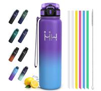 Motswedi Bouteille Isotherme 1 Litre, avec Paille, Gourde INOX, Anti-Fuite, Gourde Isotherme, Acier Inoxydable, 24h Froid & 12h Chaud, pour Voyage, Sport, Fitness, Viol& & Bleu Ciel