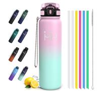 Motswedi Bouteille Isotherme 1 Litre, avec Paille, Gourde Inox, Anti-Fuite, Gourde Isotherme, Acier Inoxydable, 24h Froid & 12h Chaud, pour Voyage, Sport, Fitness, Rose clair & vert clair