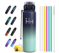 Motswedi Bouteille Isotherme 1 Litre, avec Paille, Gourde Inox, Anti-Fuite, Gourde Isotherme, Acier Inoxydable, 24h Froid & 12h Chaud, pour Voyage, Sport, Fitness, Bleu foncé & turquoise