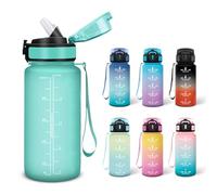 Motswedi Gourde, 0.5L Sans BPA, Gourde Avec Paille Adulte, Convient Aux Boissons Gazeuses, Bouteille Motivation Étanche, Bouteille d'eau pour École, Salle de Sport, Camping - Bleu&vert