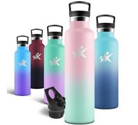 Motswedi Gourde, 1000 ml Sans BPA, Gourde Isotherme, Avec Paille&2 Couvercles, Bouteille d'eau, 18/8 Acier Inoxydable, Bouteille Isotherme pour Randonnée, Camping - Rose bébé & Vert clair