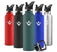 Motswedi Gourde, 1000 ml Sans BPA, Gourde Isotherme, Avec Paille&2 Couvercles, Bouteille d'eau, 18/8 Acier Inoxydable, Bouteille Isotherme pour Randonnée, Camping - Vert armée