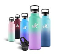 Motswedi Gourde, 500 ml Sans BPA, Gourde Isotherme, Avec Paille&2 Couvercles, Bouteille d'eau, 18/8 Acier Inoxydable, Bouteille Isotherme pour École, Parc d'attractions - Vert d’eau & Lilas clair