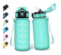 Motswedi Gourde, 500ML Avec de la Paille, Gourde Enfant, Sans BPA, Bouteille d'eau de Motivation avec Marqueur de Temps, Bouteille Enfant Paille pour École, Sport, Yoga - Bleu&vert