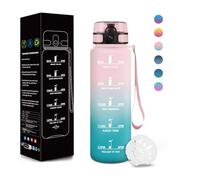 Motswedi Gourde, 500ml Sans BPA, Gourde Plastique, Conception de Verrouillage Anti-Fuite, Bouteille, Avec Horodatage, Bouteille Motivation pour École, Yoga, En cours d'exécution - Rose&Cyan
