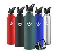 Motswedi Gourde, 750 ml Sans BPA, Gourde Isotherme, Avec Paille&2 Couvercles, Bouteille d'eau, 18/8 Acier Inoxydable, Bouteille Isotherme pour Randonnée, Camping - Vert armée