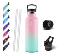 Motswedi Gourde, 750 ml Sans BPA, Gourde Isotherme, Avec Paille&2 Couvercles, Bouteille d'eau, 18/8 Acier Inoxydable, Bouteille Isotherme pour Sports, Camping - Rose clair&vert clair