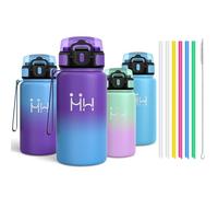 Motswedi Gourde Inox 500ml, Gourde Isotherme avec six Pailles et 1 Brosse à épong, Étanche et sans BPA, Double Paroi Isolante, Bouteille D'eau - Lilas velours & Bleu ciel
