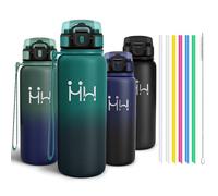 Motswedi Gourde Inox 750ml, Bouteille Isotherme avec six Pailles et 1 Brosse à épong, Conservation du Chaud et du Froid, sans BPA, Réutilisable, Bouteille - Vert forêt & Vert armée