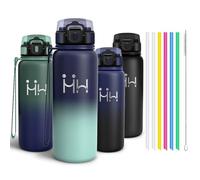 Motswedi Gourde Inox 750ml, Bouteille Isotherme avec six Pailles et 1 Brosse à épong, Conservation du Chaud et du Froid, sans BPA, Réutilisable, Bouteille - Bleu foncé & Colline