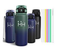 Motswedi Gourde Inox 750ml, Bouteille Isotherme avec six Pailles et 1 Brosse à épong, Conservation du Chaud et du Froid, sans BPA, Réutilisable, Bouteille - Vert sapin & Bleu foncé