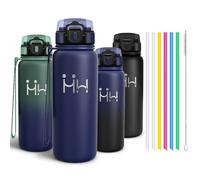 Motswedi Gourde Inox 750ml, Bouteille Isotherme avec six Pailles et 1 Brosse à épong, Conservation du Chaud et du Froid, sans BPA, Réutilisable, Bouteille - Bleu minuit